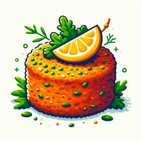 Fruit cake with lemon slice and parsley. Vector illustration.のイラスト素材