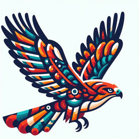 Illustration of a colorful eagle with open wings, symbol of freedomのイラスト素材