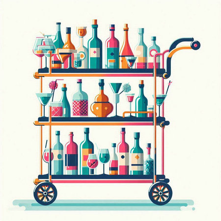 Shelves with bottles of wine. Vector illustration in flat styleのイラスト素材