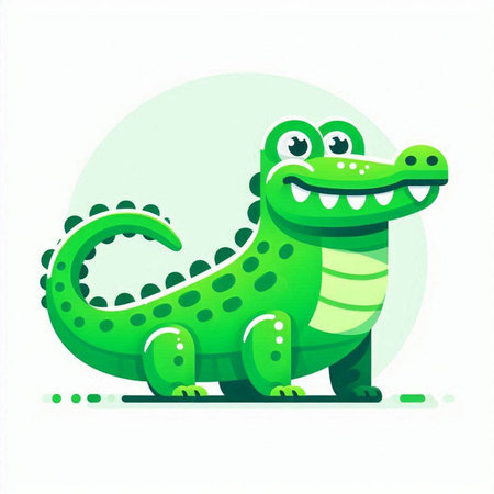 Crocodile vector illustration. Cute cartoon green crocodile.のイラスト素材
