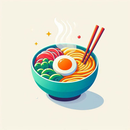 Japanese ramen noodle in a bowl with chopsticks. Vector illustration.のイラスト素材