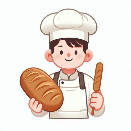 Chef holding bread and baguette cartoon vector illustration graphic designのイラスト素材