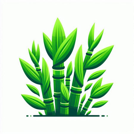 Green bamboo plant with leaves on white background. Vector illustration in flat style.のイラスト素材