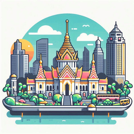 Thailand famous landmark, Bangkok, vector illustration in flat style.のイラスト素材