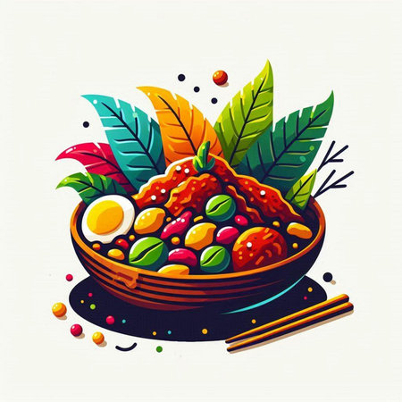 Bowl of chinese food. Vector illustration in cartoon style.のイラスト素材