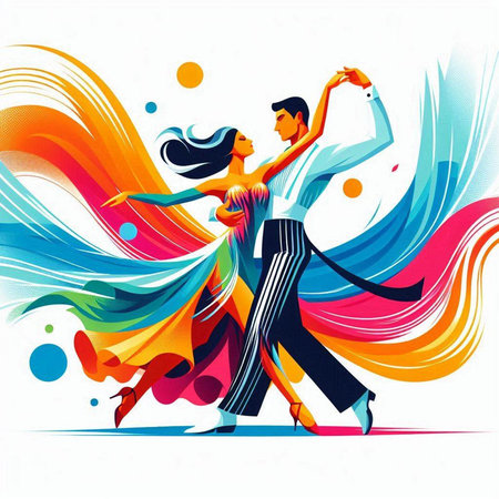 couple dancing ballroom dance on abstract colorful background, vector illustrationのイラスト素材