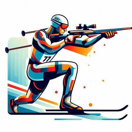 Vector illustration of a skier with a gun in his hand.のイラスト素材