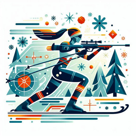 Skiing man with a gun in his hand. Vector illustration.のイラスト素材