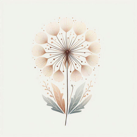 Dandelion flower with seeds on light background. Vector illustration.のイラスト素材