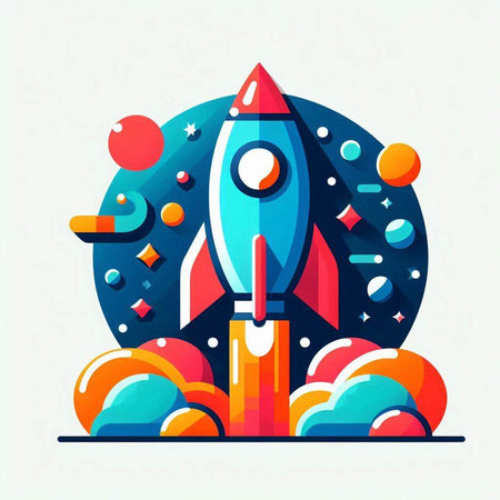 Space rocket launch. Start up concept. Vector illustration in modern flat styleのイラスト素材