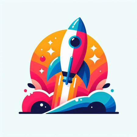 Rocket launch vector illustration. Colorful rocket in space. Start up concept.のイラスト素材