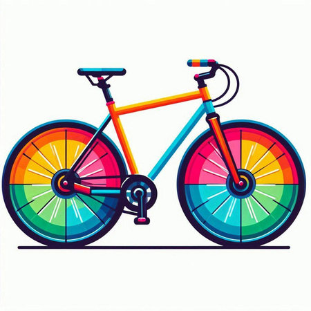 Bicycle with colorful wheel isolated on white background. Vector illustration.のイラスト素材