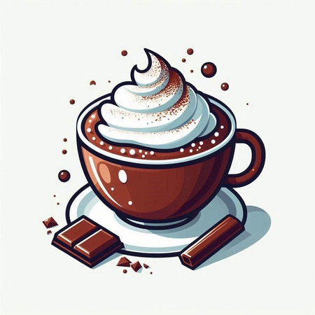 Cup of coffee with whipped cream and chocolate. Vector illustration.のイラスト素材