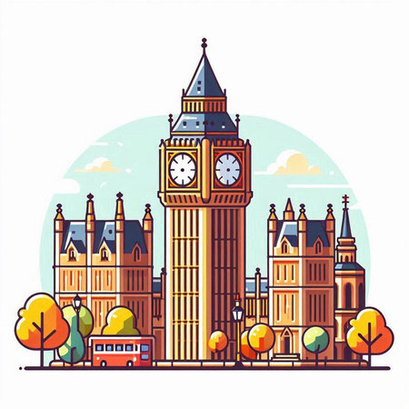 Big Ben and Houses of Parliament in London, UK. Vector illustrationのイラスト素材