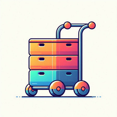 Illustration of a hand truck with a stack of boxes. Vector illustration.のイラスト素材