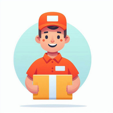 Courier in uniform delivering parcel. Delivery service. Vector illustration in cartoon styleのイラスト素材