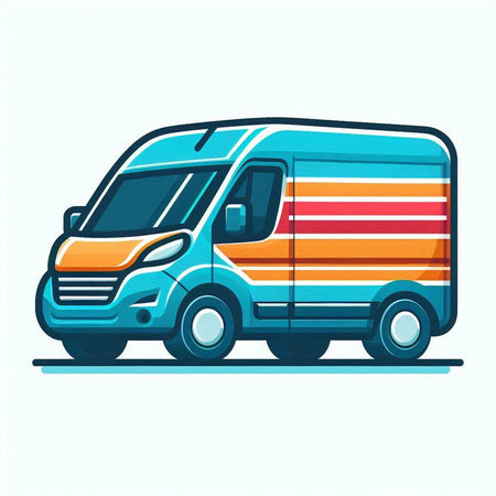 Cargo van. Vector illustration of delivery van with colorful stripes.のイラスト素材