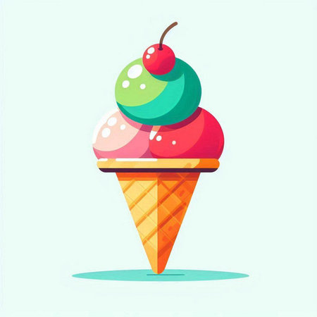 Colorful ice cream in a waffle cone. Vector illustration.のイラスト素材