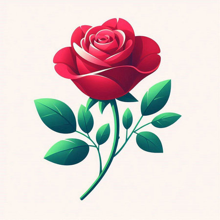 Beautiful red rose with green leaves on a white background. Vector illustration.のイラスト素材