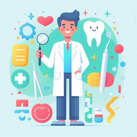 Dentist with stethoscope and tools. Vector illustration.のイラスト素材