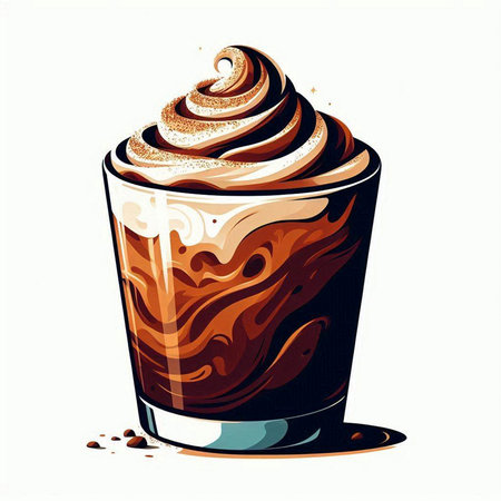 Coffee with whipped cream in a glass. Vector illustration.のイラスト素材