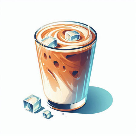Iced coffee in a glass with ice cubes. Vector illustration.のイラスト素材