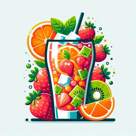 Strawberry and orange juice in a glass. Vector illustration.のイラスト素材