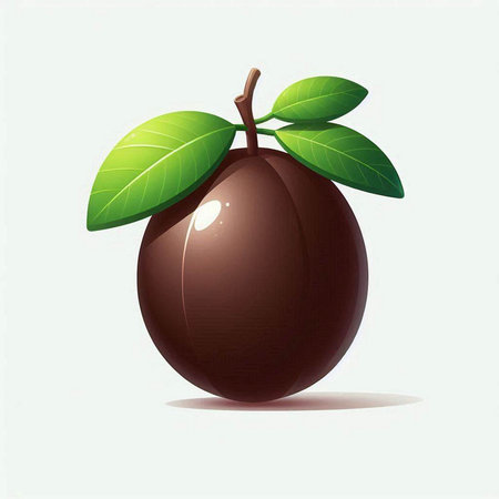 Plum with green leaves on a white background. Vector illustration.のイラスト素材