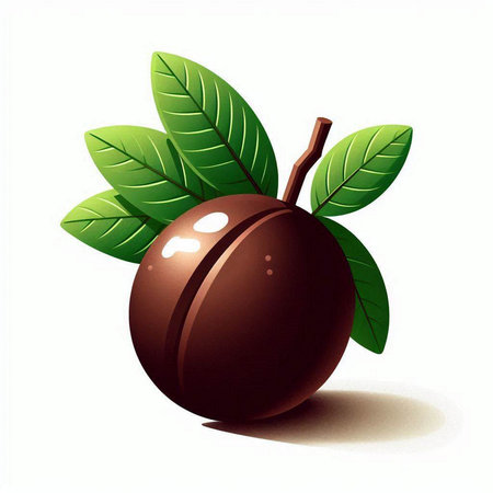 Illustration of a coffee bean with green leaves on a white backgroundのイラスト素材