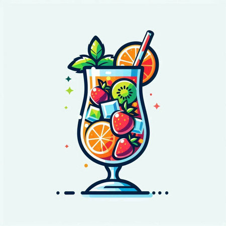 Cocktail with fruit. Vector illustration in line art style.のイラスト素材