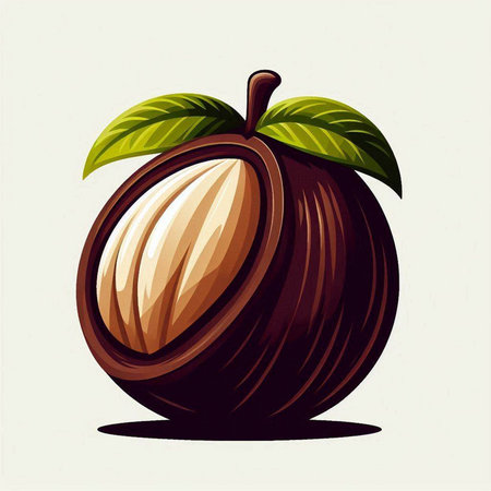 Illustration of a hazelnut with leaves on a white backgroundのイラスト素材