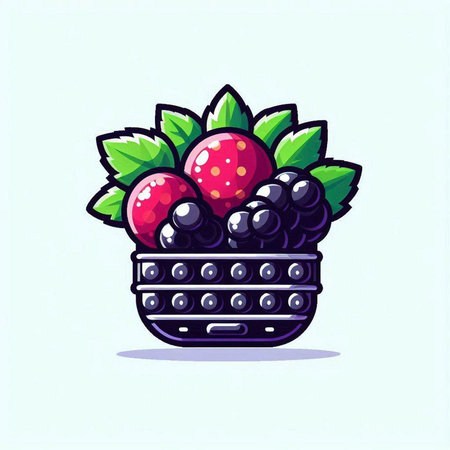 Strawberry and blackberry in a basket. Vector illustration.のイラスト素材