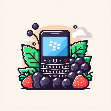 Smartphone with fruits and berries. Vector illustration in flat style.のイラスト素材