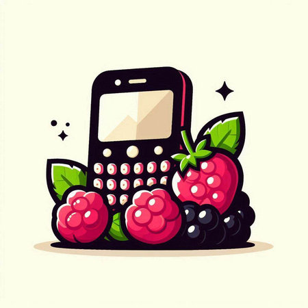 Illustration of mobile phone with raspberries and blackberries.のイラスト素材