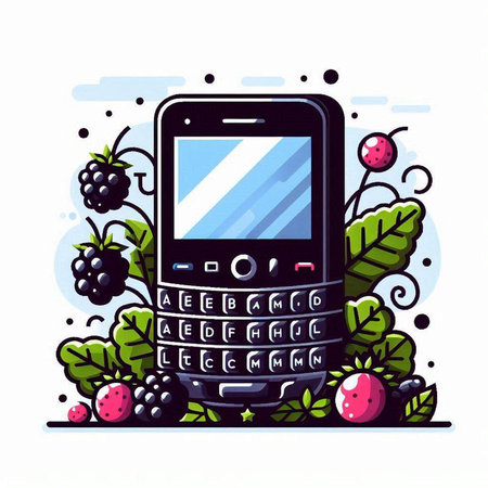 Mobile phone with blackberries and berries. Vector illustration in flat style.のイラスト素材