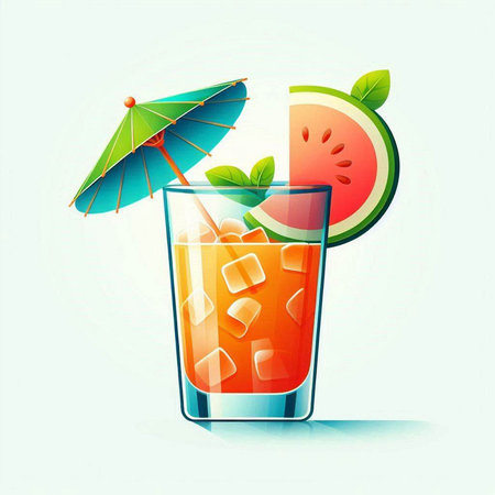 Cocktail with watermelon and ice cubes. Vector illustration.のイラスト素材