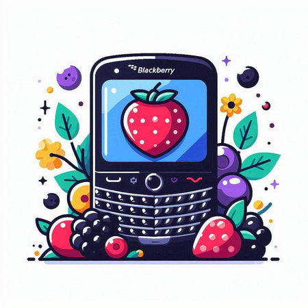 Mobile phone with fruits and berries. Vector illustration in flat style.のイラスト素材