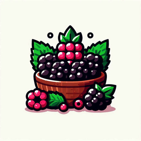 Bowl of blackberries and raspberries. Vector illustration.のイラスト素材