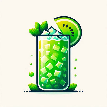 Cocktail with lime, mint and ice. Vector illustration.のイラスト素材