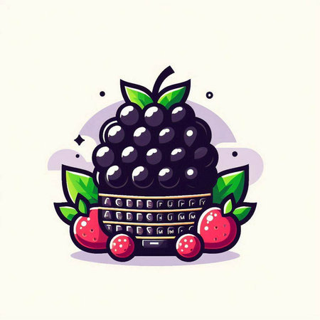 Cute blackberry fruit vector illustration. Fruit icon isolated on white background.のイラスト素材