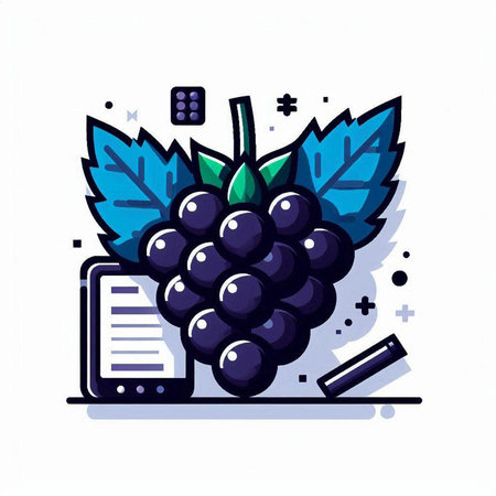 Grapes and tablet. Hand drawn vector illustration on white background.のイラスト素材