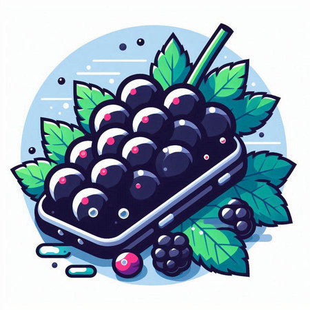 Vector illustration of black currant in a basket on a white background.のイラスト素材