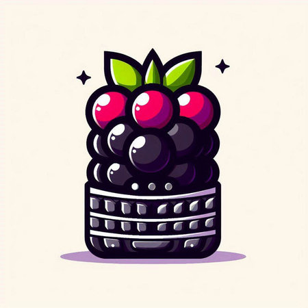 Vector illustration of blackberry in a basket isolated on white background.のイラスト素材
