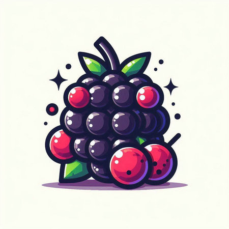 Blackberry fruit icon. Hand drawn vector illustration in cartoon style.のイラスト素材