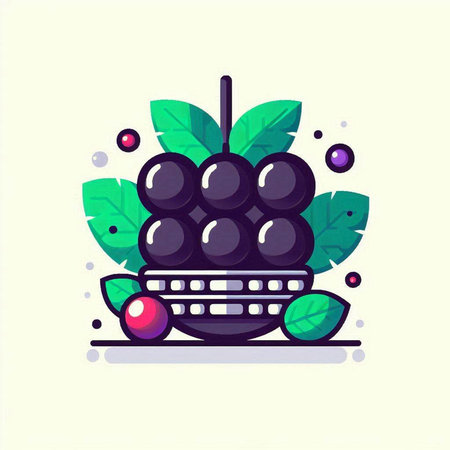 Grapes fruit icon. Vector illustration in flat cartoon style.のイラスト素材