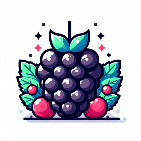 Blackberry with berries and leaves. Vector illustration in flat cartoon style.のイラスト素材