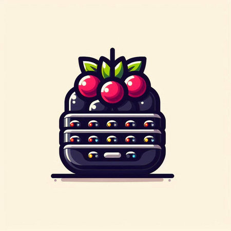 Blackberry with cherry on a white background. Vector illustration in cartoon style.のイラスト素材
