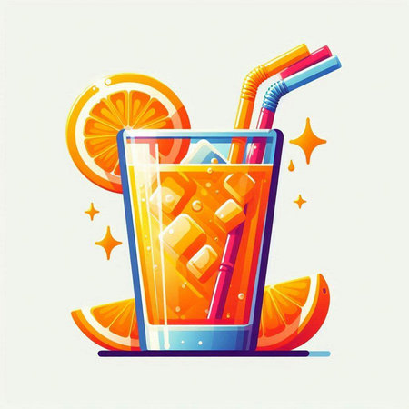 Cocktail with orange slices and straws. Vector illustration.のイラスト素材