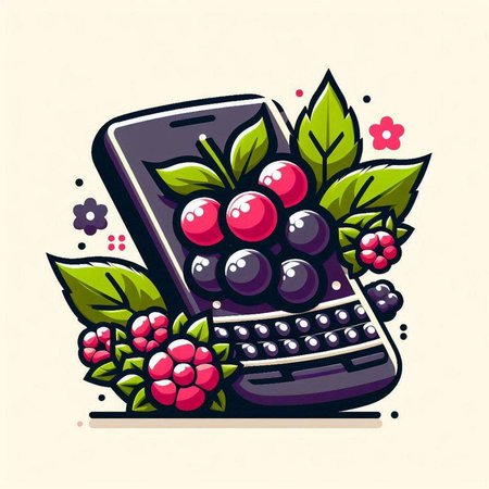 Smartphone with blackberries and raspberries. Vector illustration.のイラスト素材