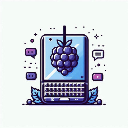 Smartphone with blackberry fruit and speech bubble. Vector illustration.のイラスト素材